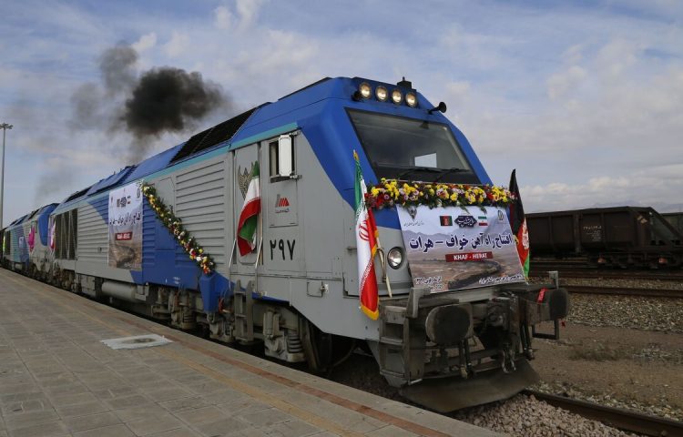 A train moves during the inauguration of a 140-kilometres line running from eastern Iran into western Afghanistan, at a railroad station in Khaf, on December 10, 2020. (Photo by Mohammed RAMEZANI / ISNA / AFP) (Photo by MOHAMMED RAMEZANI/ISNA/AFP via Getty Images)